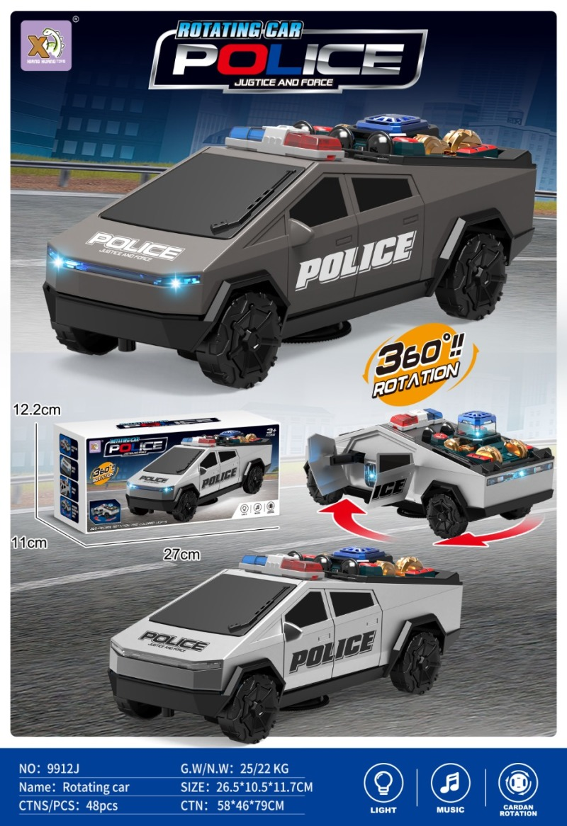LT电动升降旋转赛博特斯拉警车，带灯光，带音乐，升级旋转功能，电动后斗升降，电动开门（两色混装）-LT500941